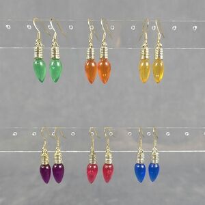 Festive Christmas Light Bulb Dangle Earrings 18k Gold Plated Ear Wire Hooks